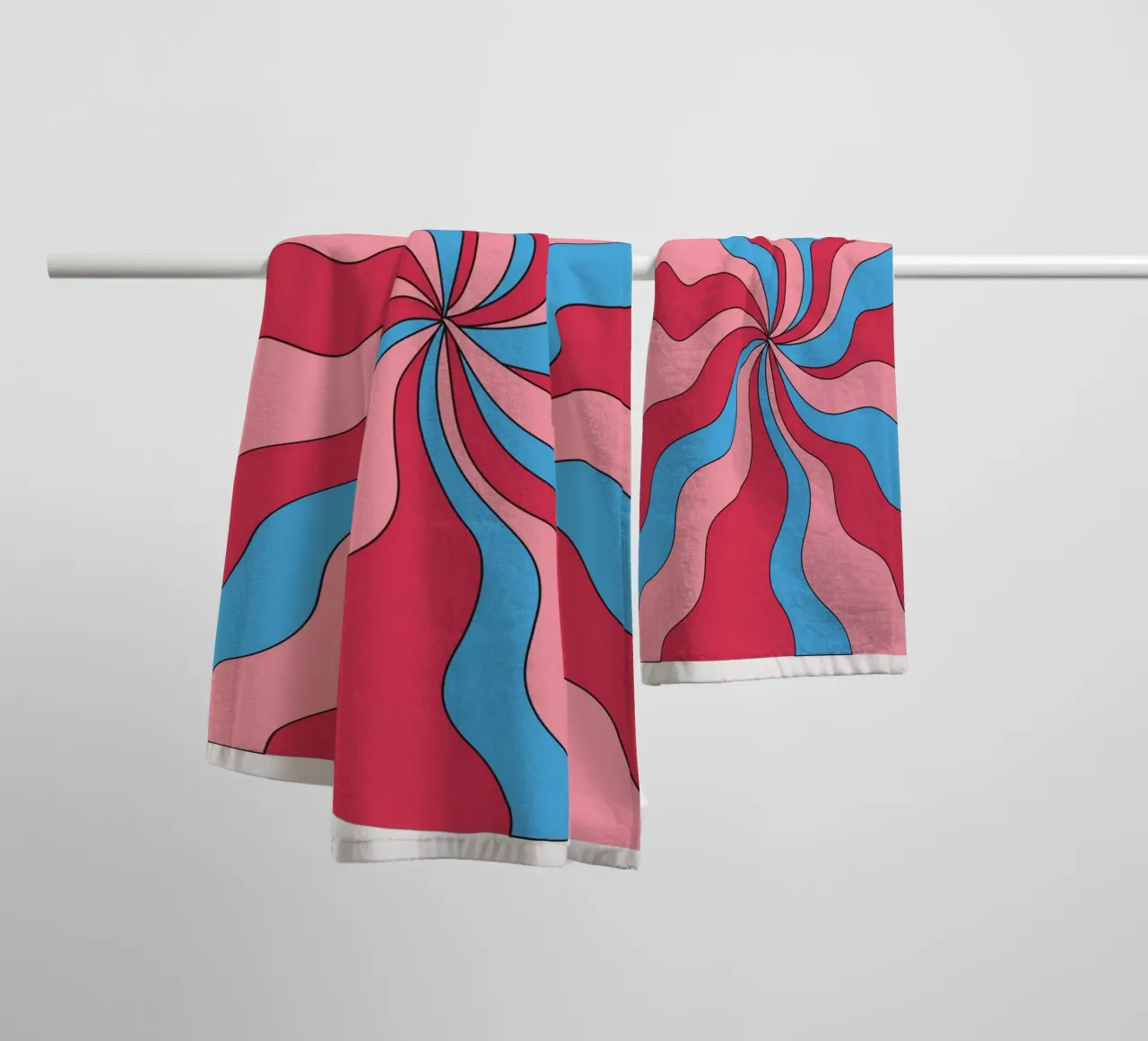 Psychedelische Swirl Golven Retro Roze Blauw Hypnotische Kunstdruk badhanddoek van NorwesClub