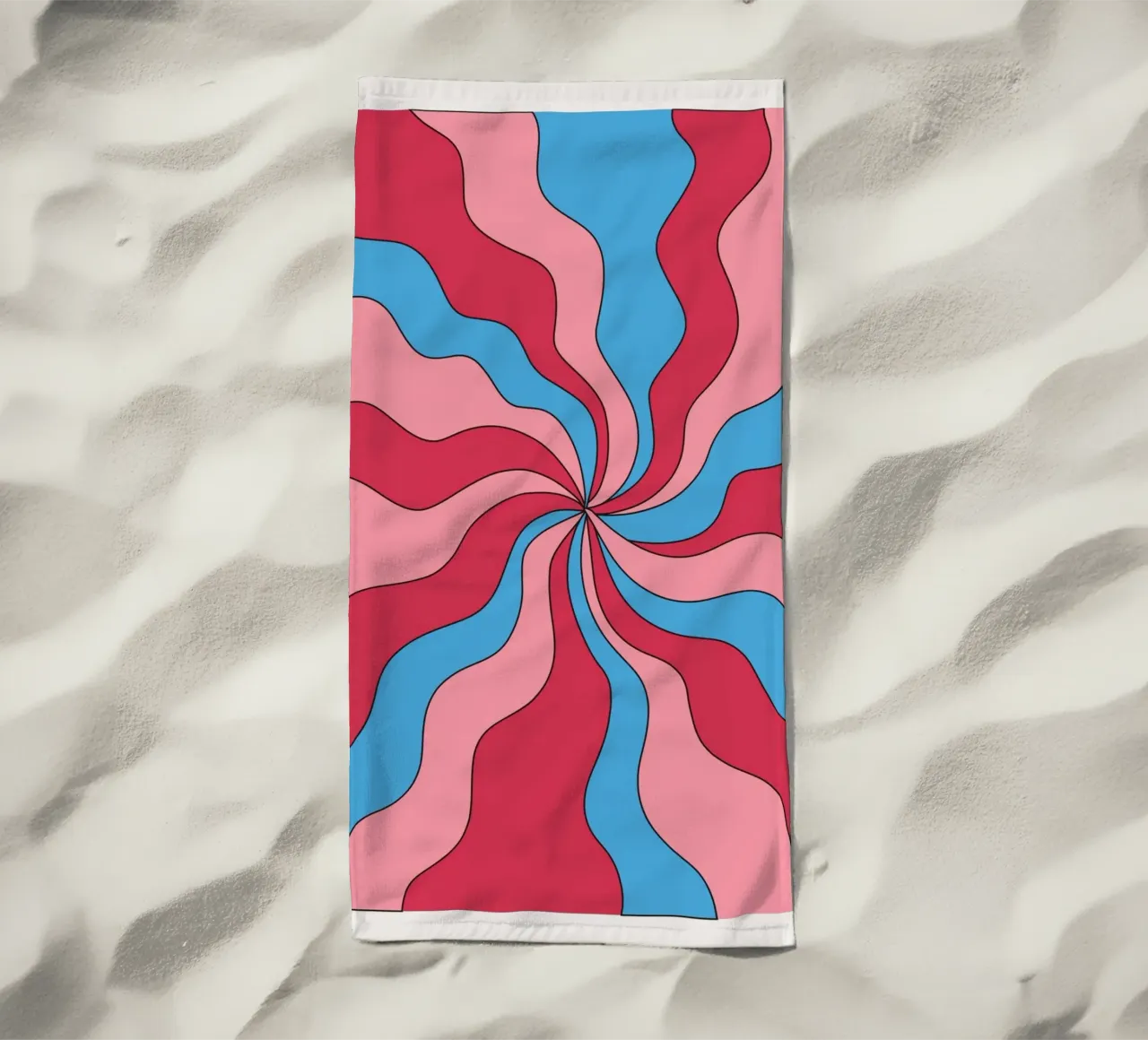 Psychedelische Swirl Golven Retro Roze Blauw Hypnotische Kunstdruk strandhanddoek van NorwesClub