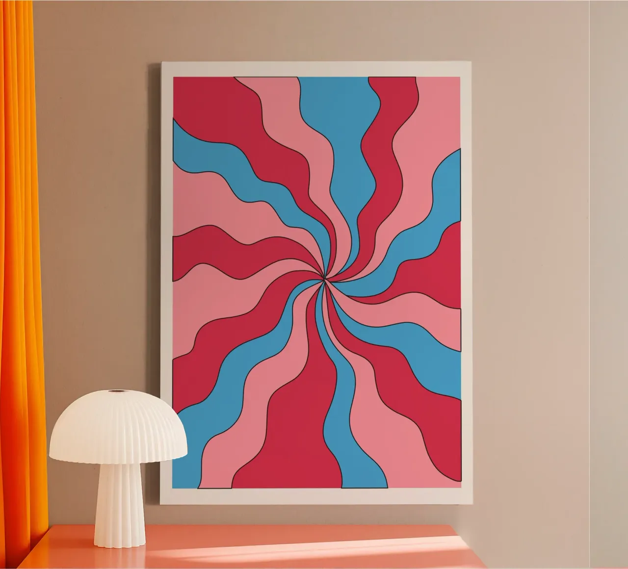 Psychedelische Swirl Golven Retro Roze Blauw Hypnotische Kunstdruk canvas van NorwesClub