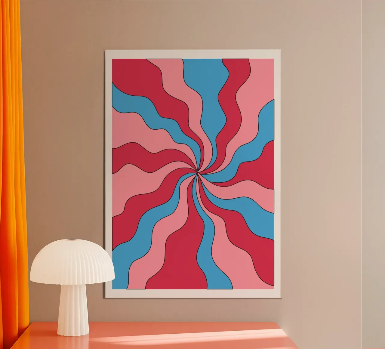 Psychedelische Swirl Golven Retro Roze Blauw Hypnotische Kunstdruk hahnemühle van NorwesClub