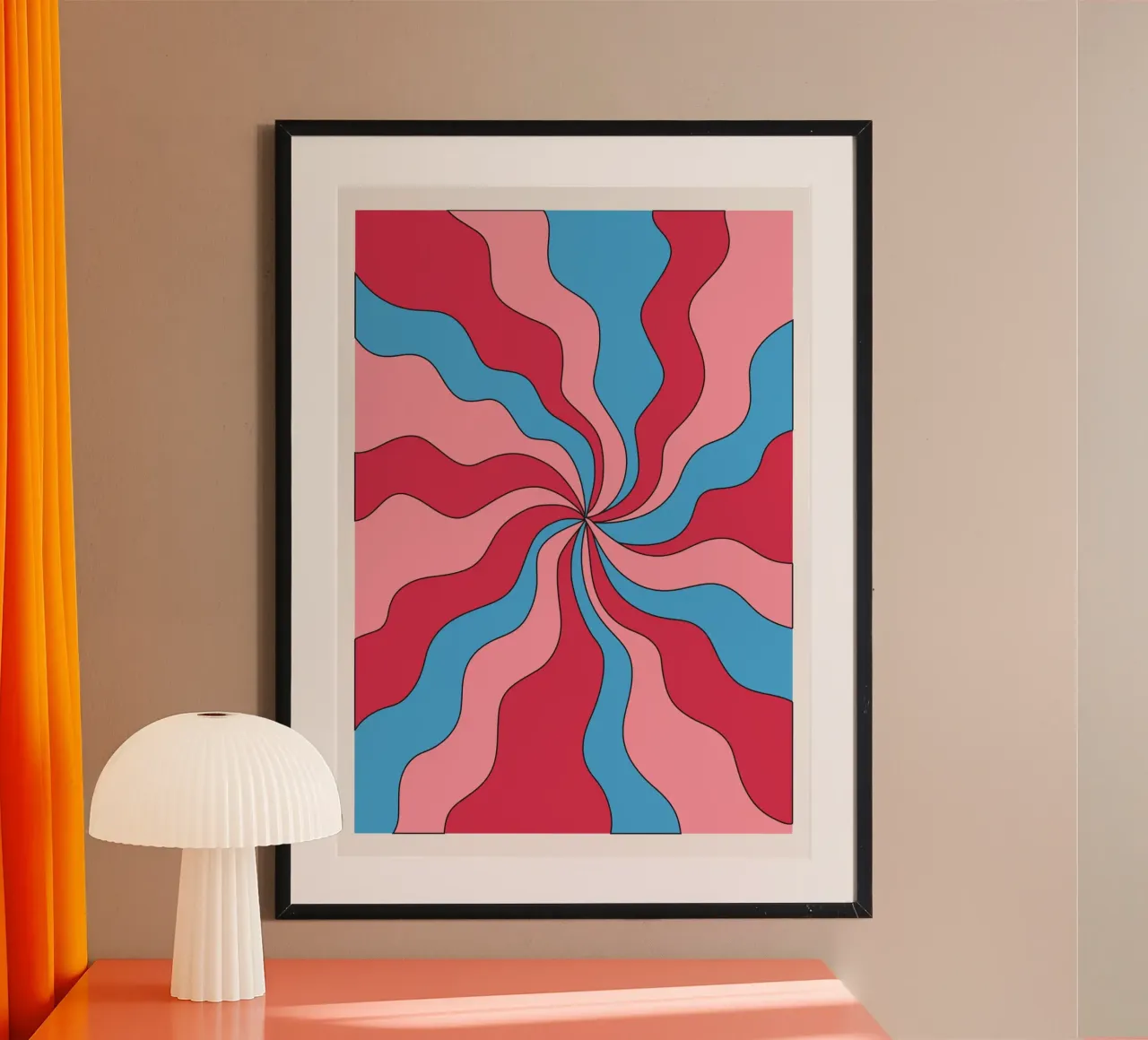 Psychedelische Swirl Golven Retro Roze Blauw Hypnotische Kunstdruk hahnemühle van NorwesClub