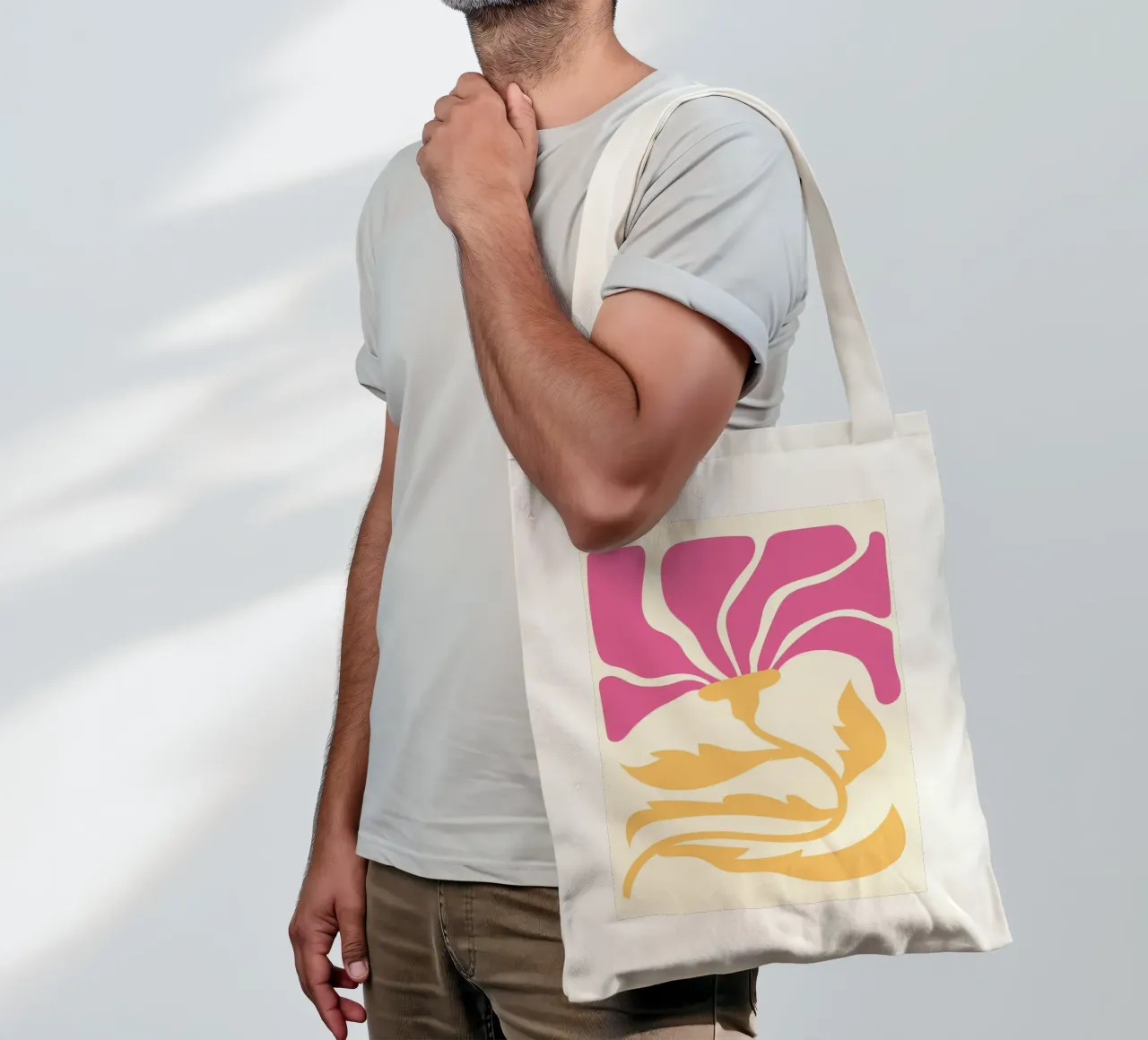 Abstracte Roze & Gele Bloei | Matisse Geïnspireerde Bloemsierkunst P jute draagtas van NorwesClub