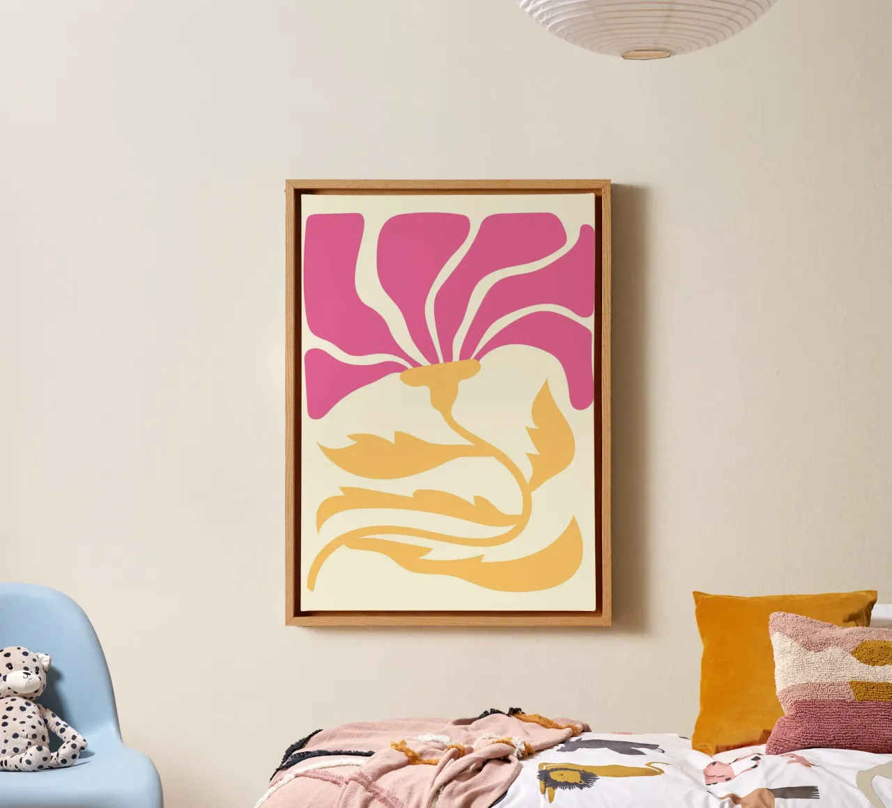 Abstracte Roze & Gele Bloei | Matisse Geïnspireerde Bloemsierkunst P canvas met Baklijst van NorwesClub
