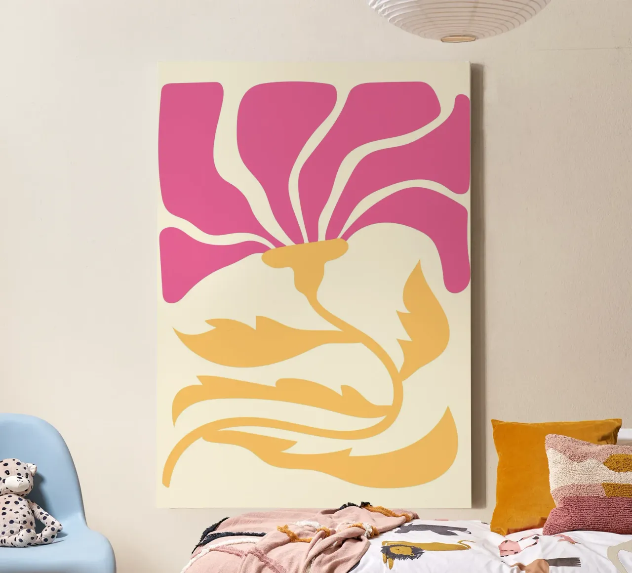Abstracte Roze & Gele Bloei | Matisse Geïnspireerde Bloemsierkunst P canvas met Baklijst van NorwesClub