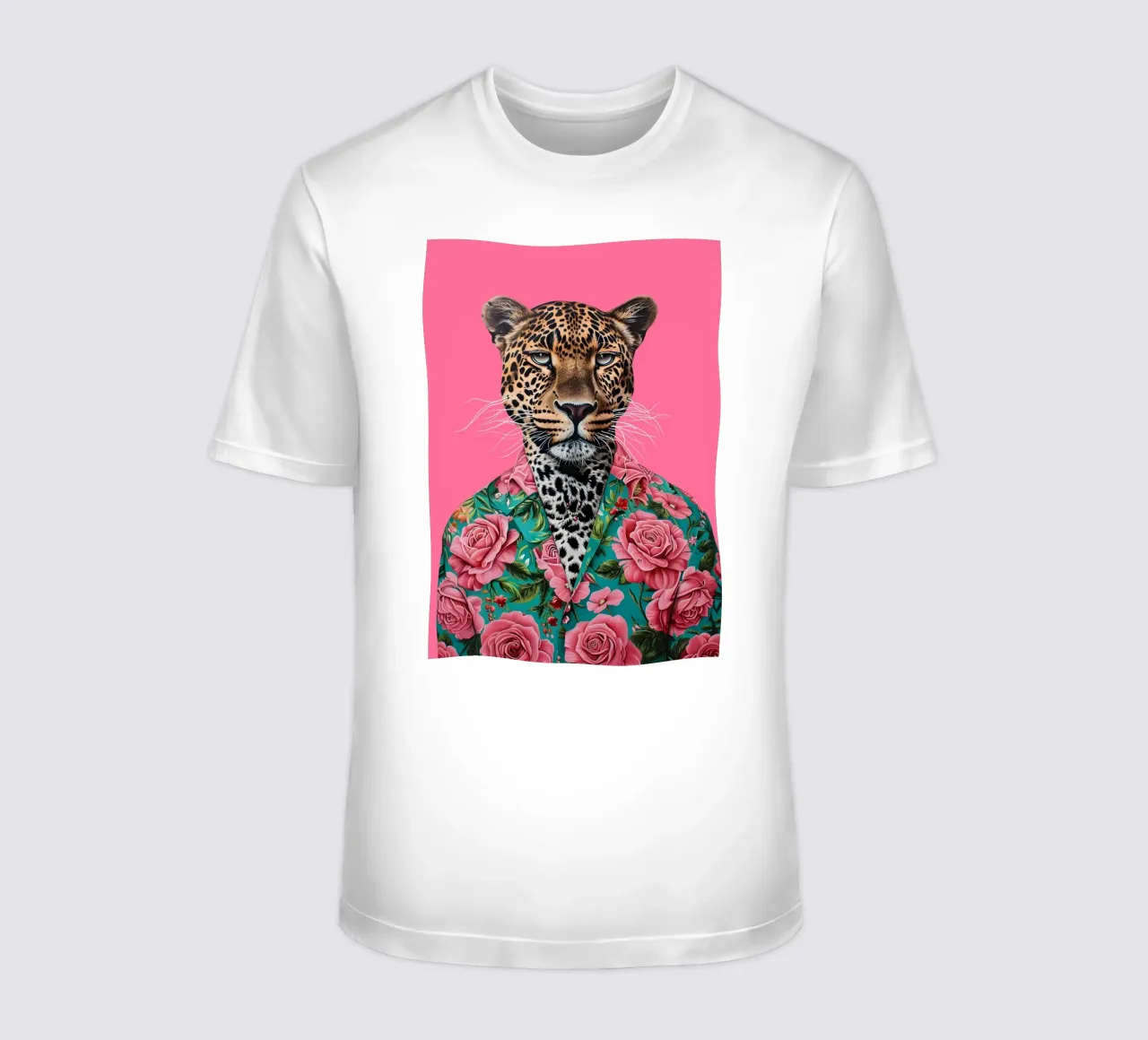 Dapper Leopard in Roses | Pop Art Animal Portrait Print camiseta de NorwesClub