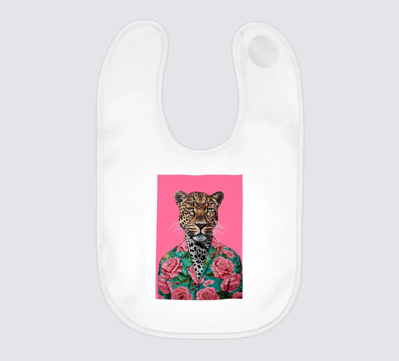 Dapper Leopard in Rosen | Pop Art Tierportrait Druck Babylätzchen von NorwesClub