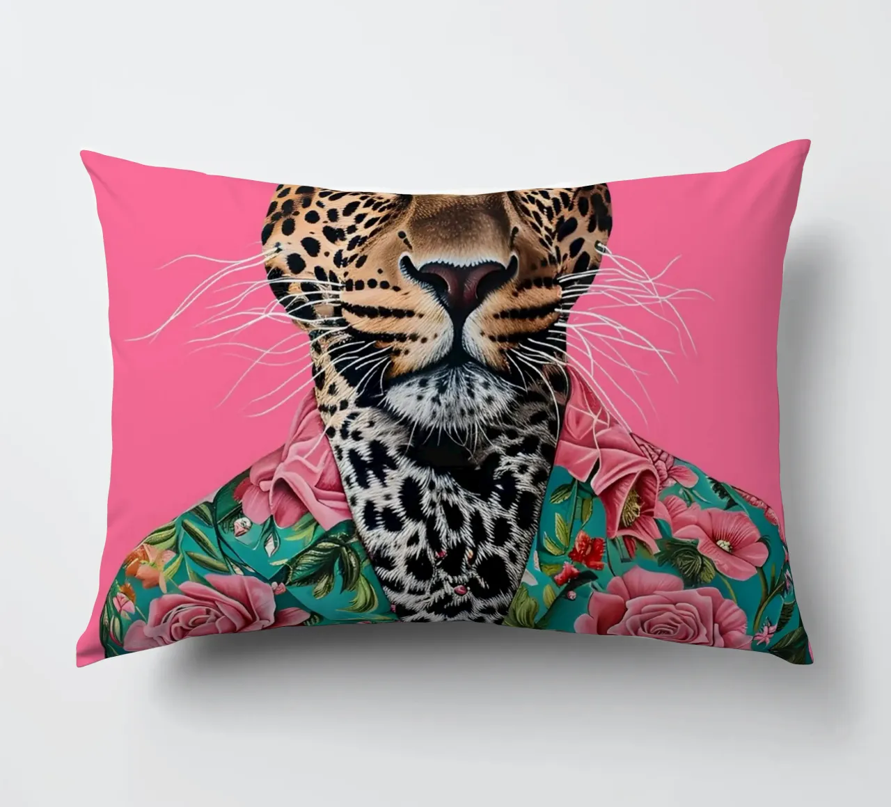 Leopardo dappertutto con le rose - Stampa ritratto animale pop art cuscino da NorwesClub