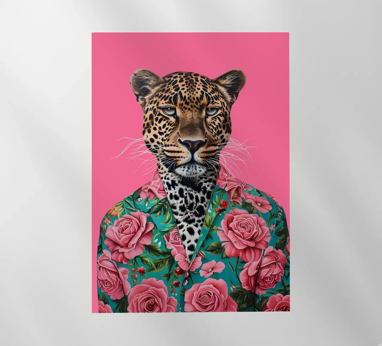 Dapper Leopard in Roses | Pop Art Animal Portrait Print lámina retroiluminada de NorwesClub