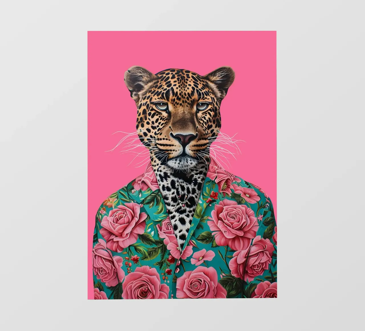 Dapper Leopard in Roses | Pop Art Animal Portrait Print lámina retroiluminada de NorwesClub