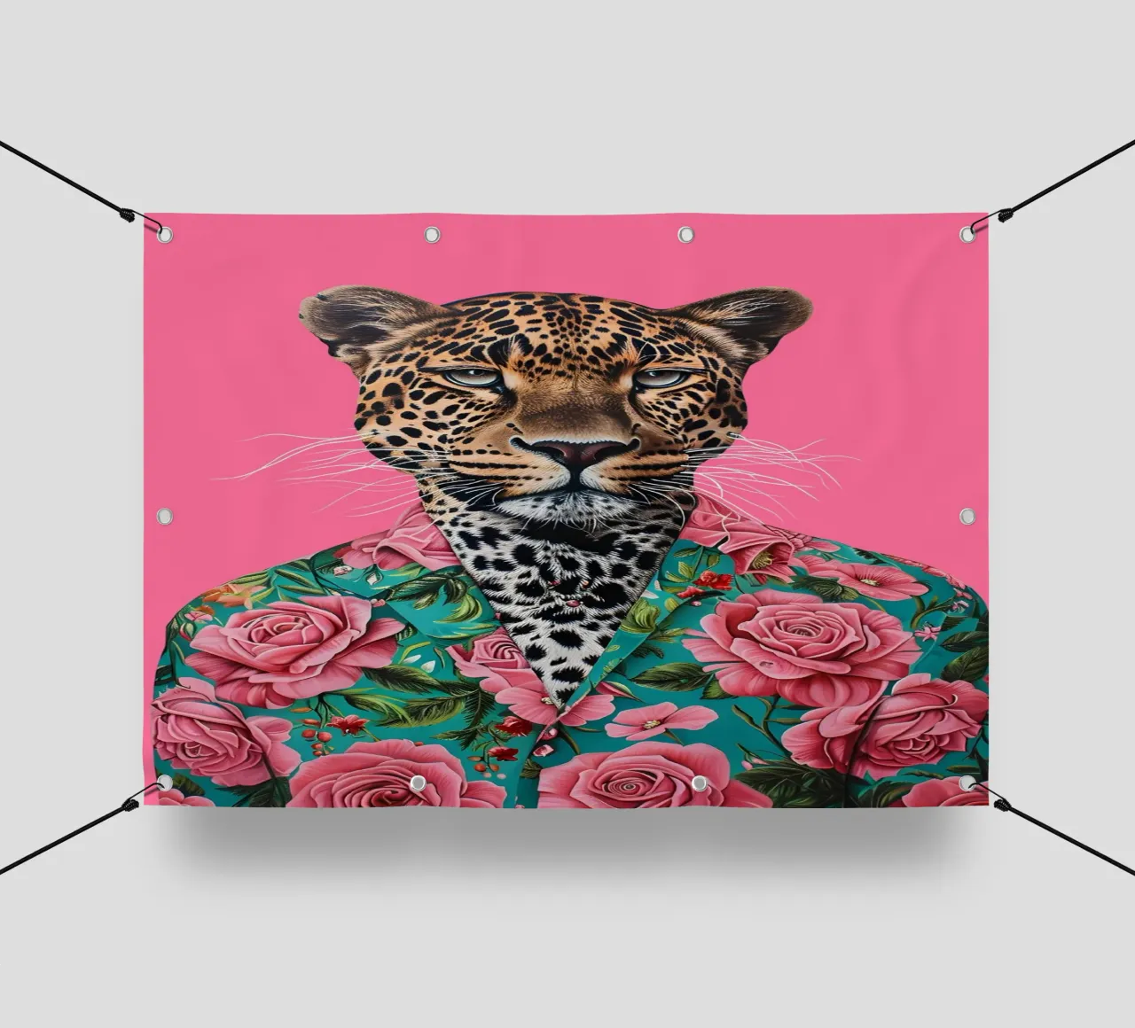 Dapper Leopard in Roses | Pop Art Animal Portrait Print lonas publicitarias de NorwesClub