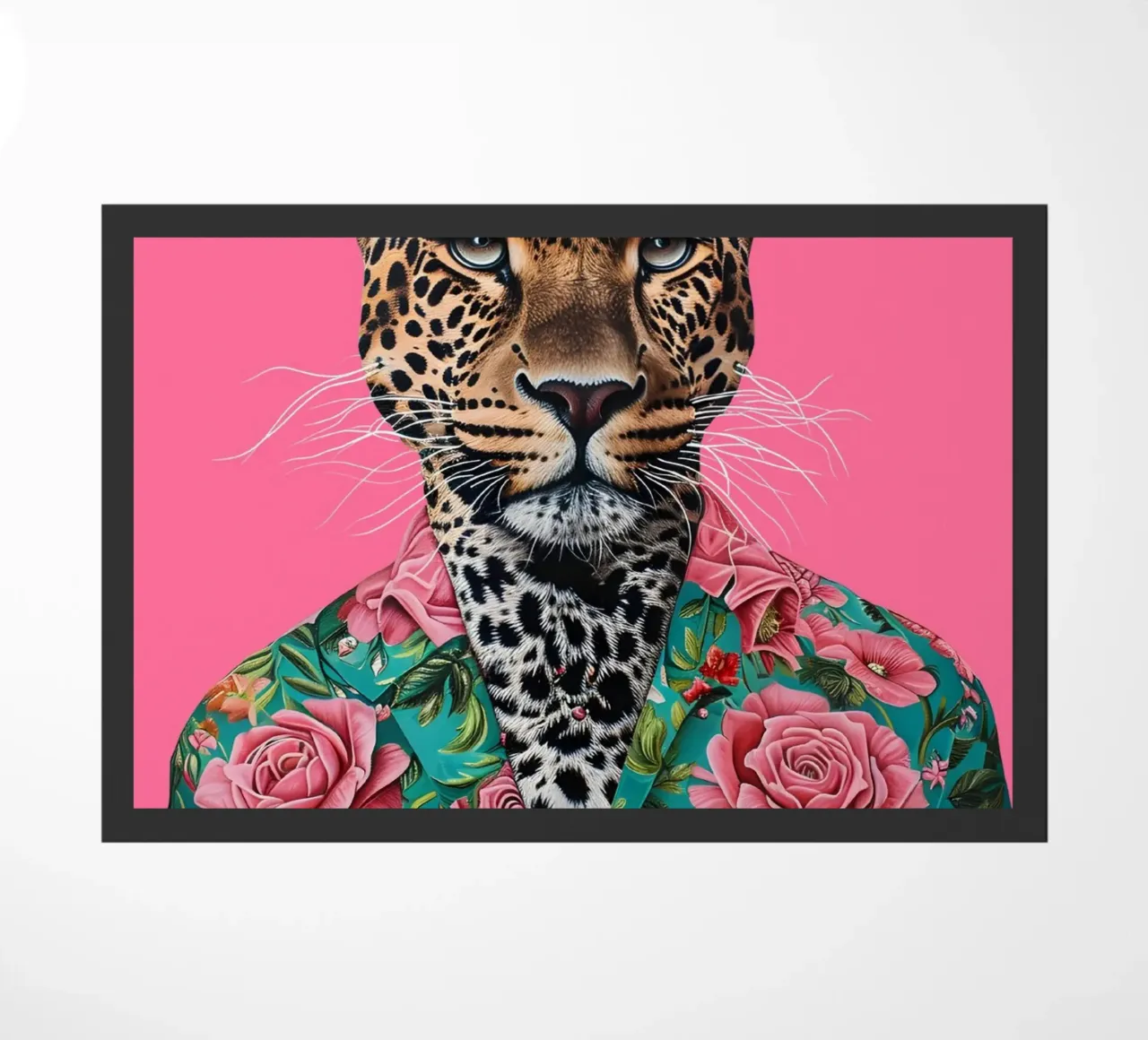 Dapper Leopard in Roses | Pop Art Animal Portrait Print felpudo de NorwesClub