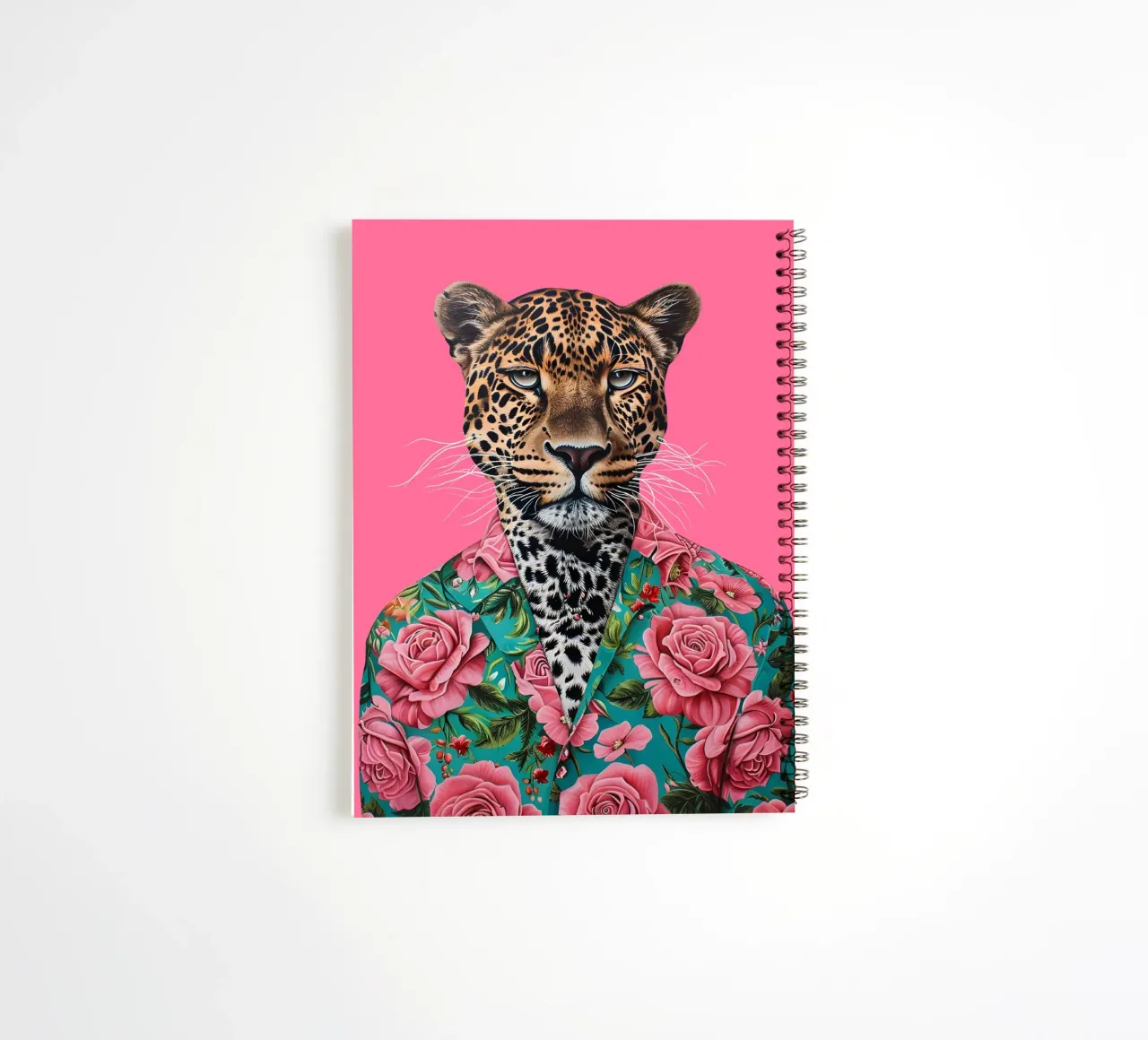 Dapper Leopard in Roses | Pop Art Animal Portrait Print spiral notebook by NorwesClub