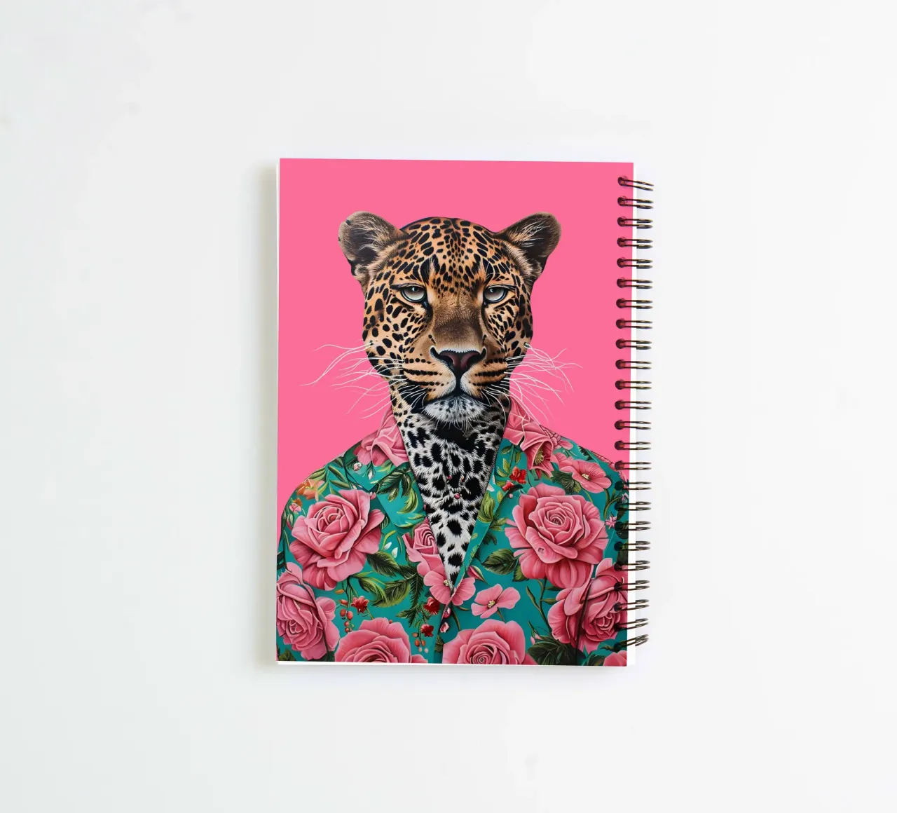 Dapper Leopard in Roses | Pop Art Animal Portrait Print spiral notebook by NorwesClub