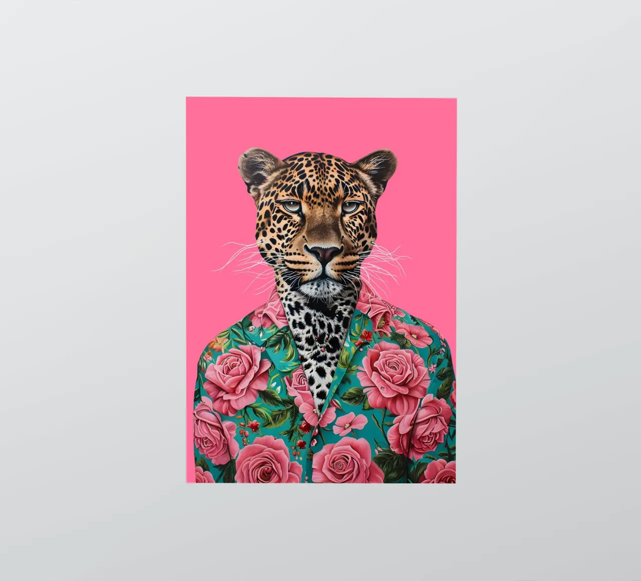 Dapper Leopard in Rosen | Pop Art Tierportrait Druck Sticker von NorwesClub