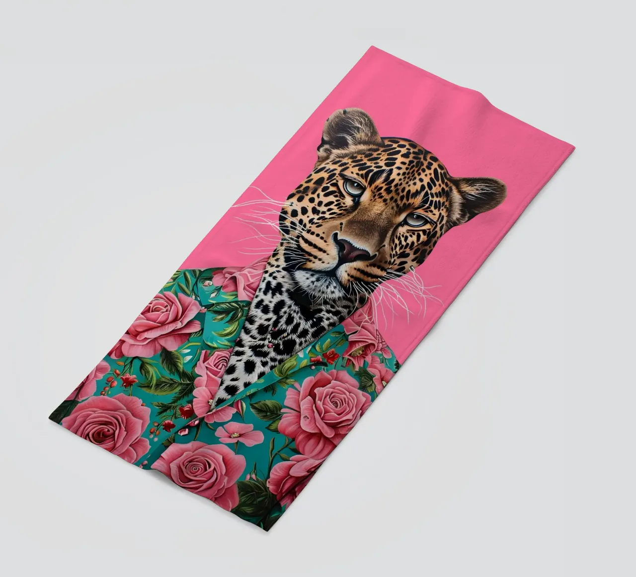 Dapper Leopard in Roses | Pop Art Animal Portrait Print beach towel by NorwesClub