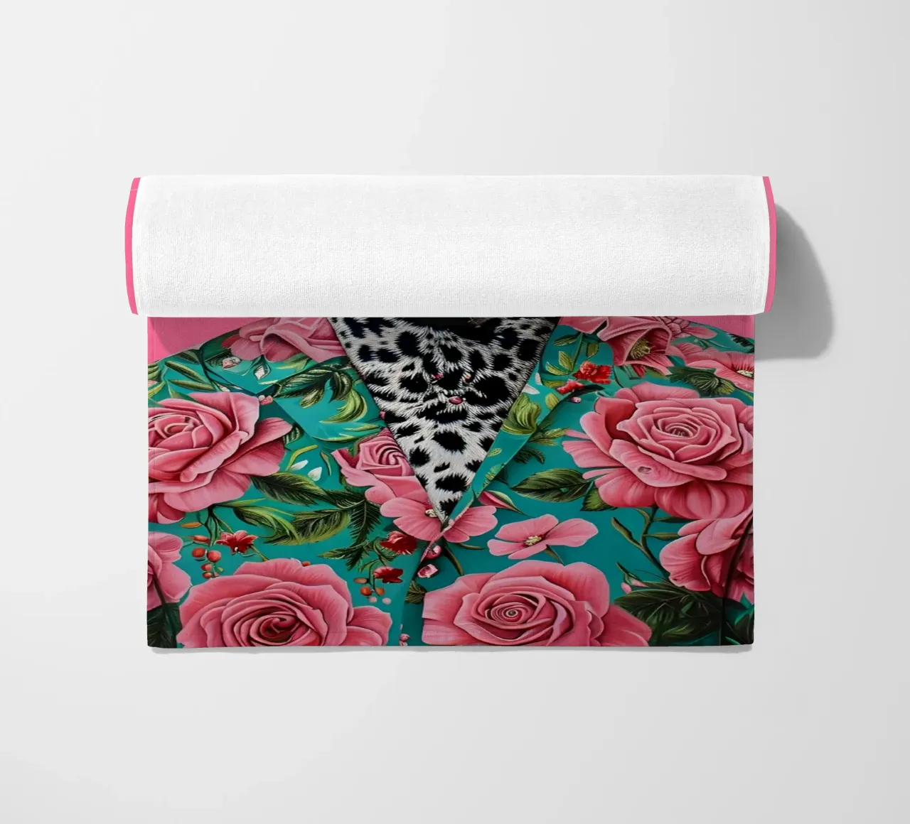 Dapper Leopard in Roses | Pop Art Animal Portrait Print beach towel by NorwesClub