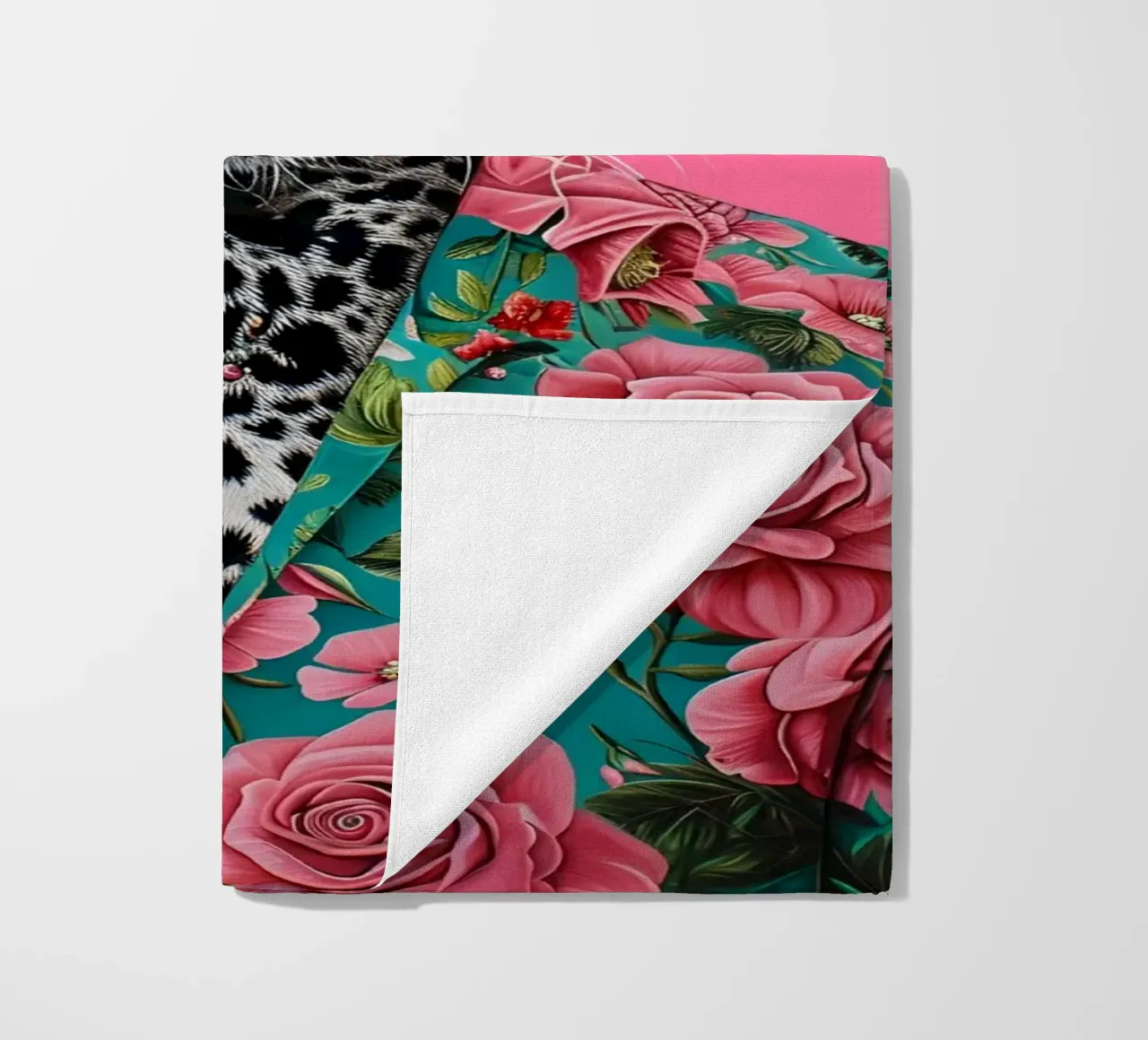 Dapper Leopard in Roses | Pop Art Animal Portrait Print beach towel by NorwesClub