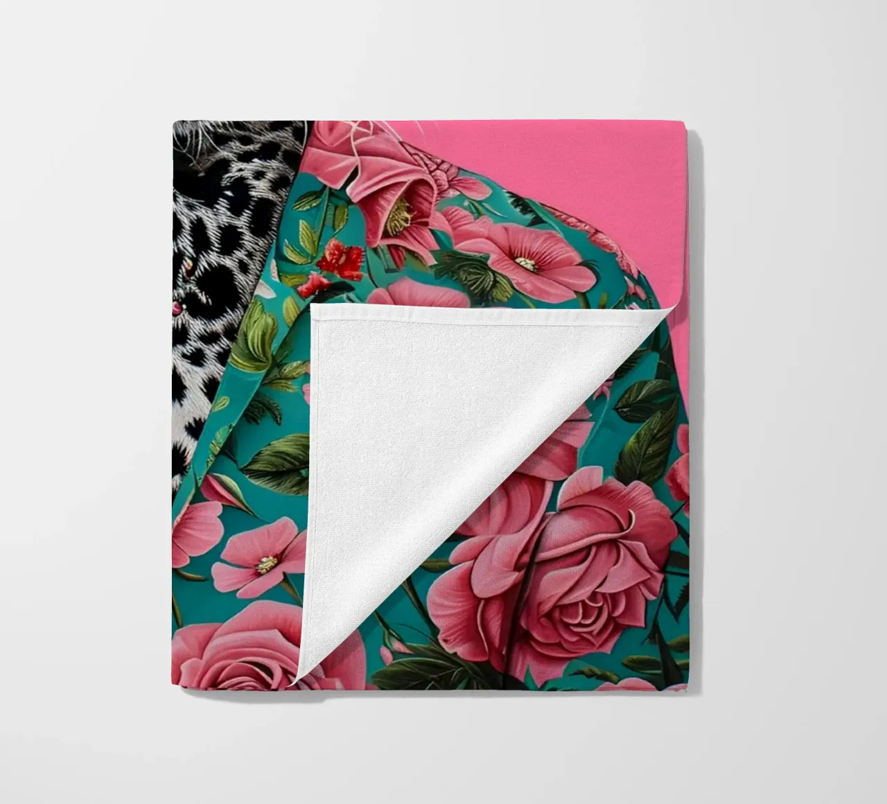 Dapper Leopard in Roses | Pop Art Animal Portrait Print beach towel by NorwesClub