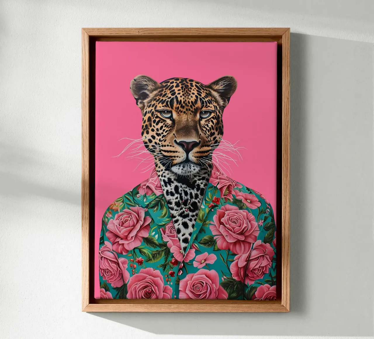 Dapper Leopard in Roses | Pop Art Animal Portrait Print canvas by NorwesClub