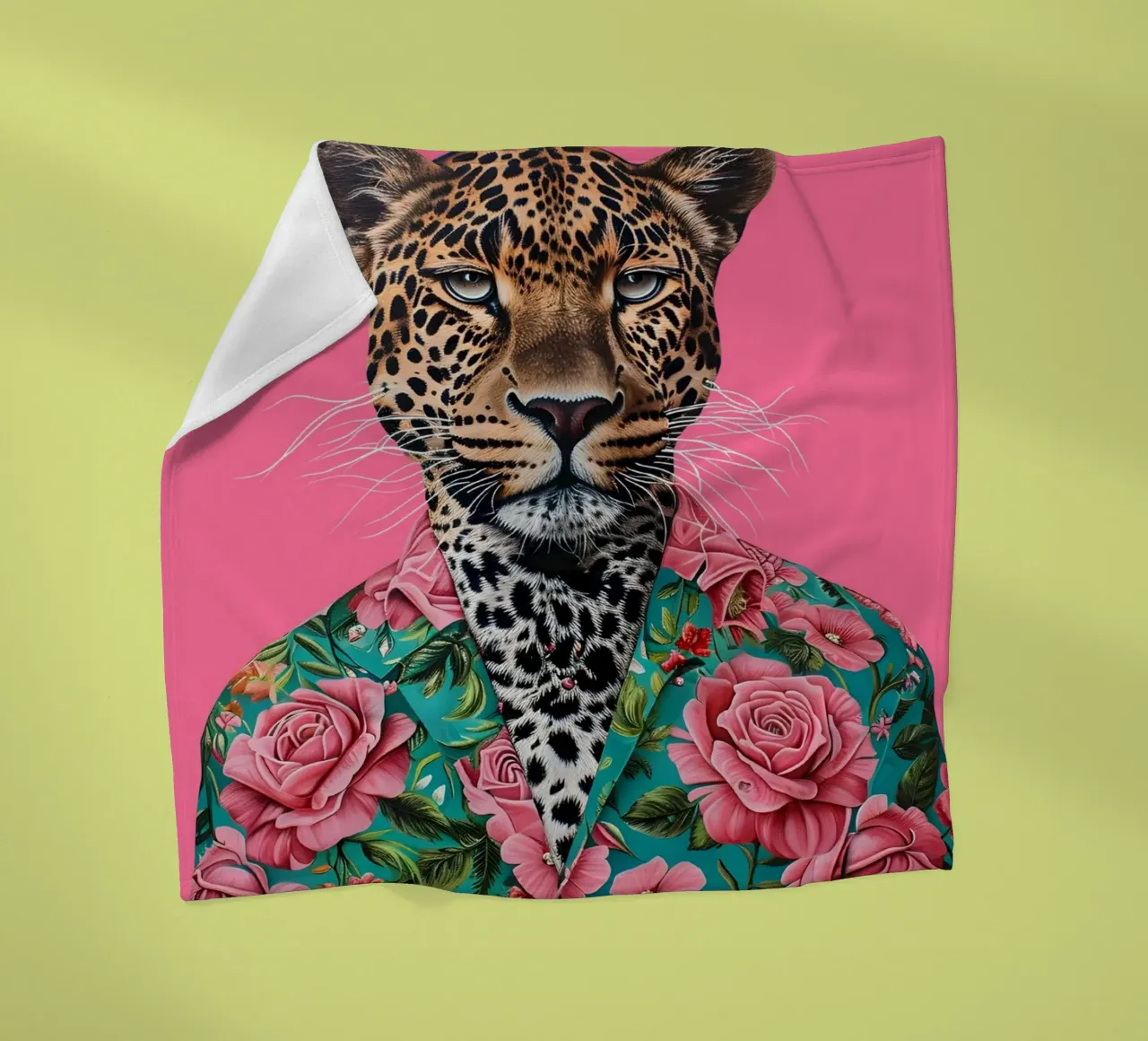 Dapper Leopard in Rosen | Pop Art Tierportrait Druck Fleecedecke von NorwesClub