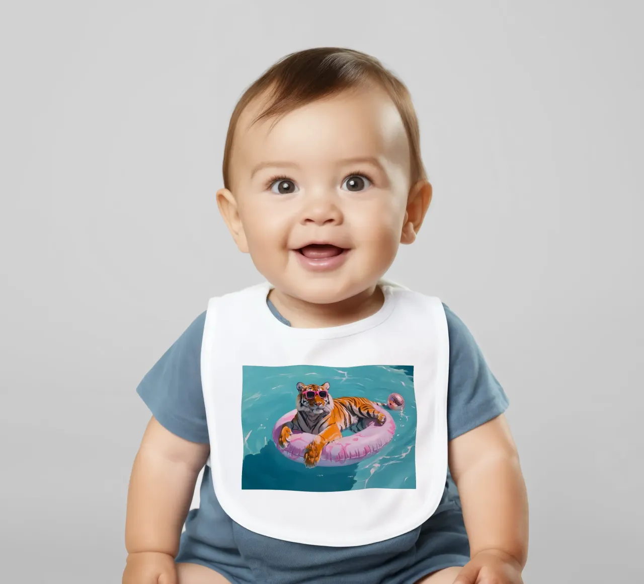 Cool Tiger Pool Party | Vibrant Pop Art Summer Print baby bib by NorwesClub