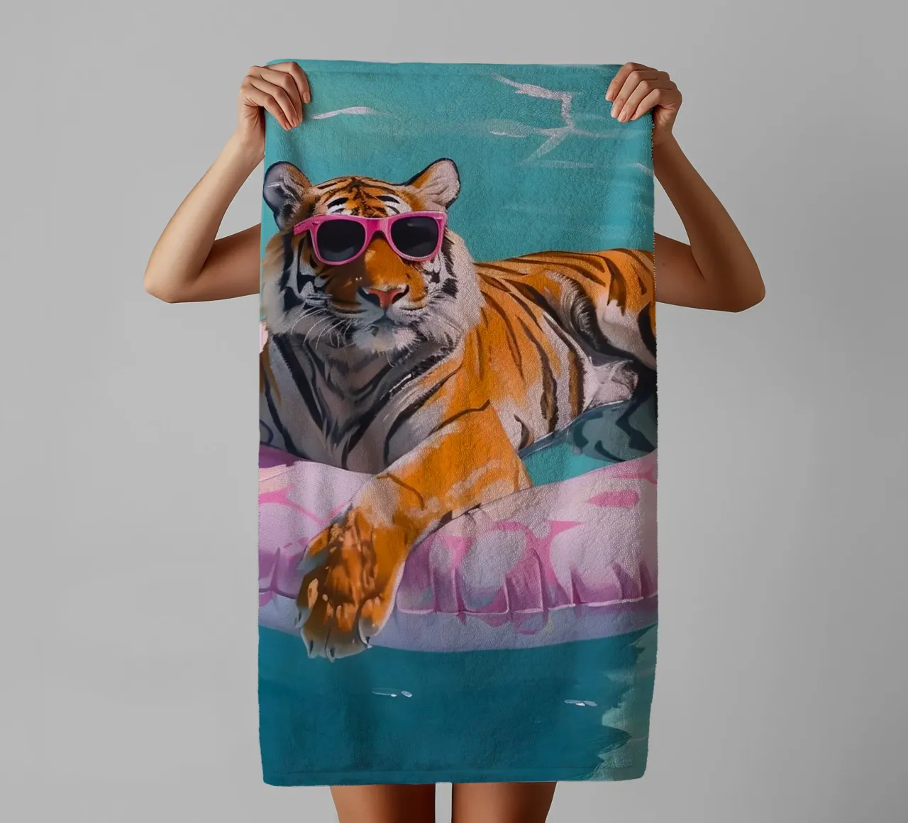 Cool Tiger Pool Party | Vibrant Pop Art Summer Print towel by NorwesClub