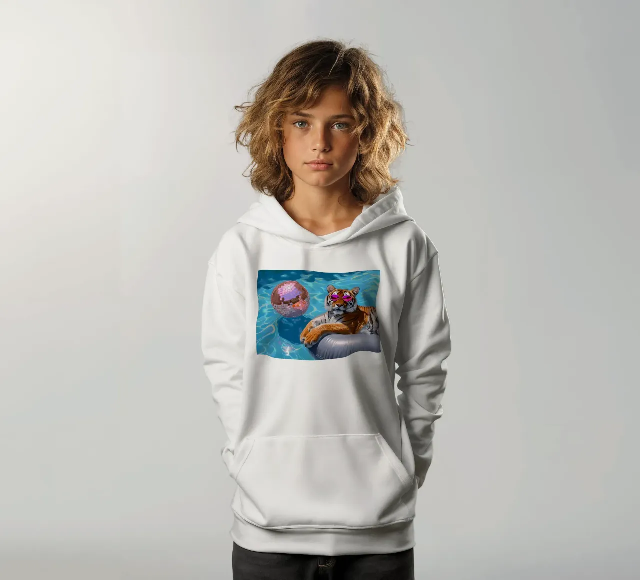Tiger Disco Pool Party | Pop Art Summer Vibes Print sudadera con capucha para niño de NorwesClub