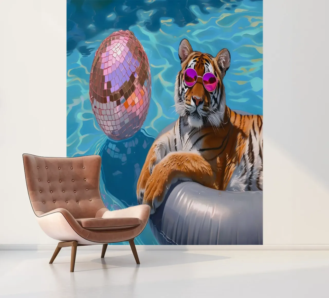 Tiger Disco Pool Party | Pop Art Summer Vibes Print papel para pared de NorwesClub