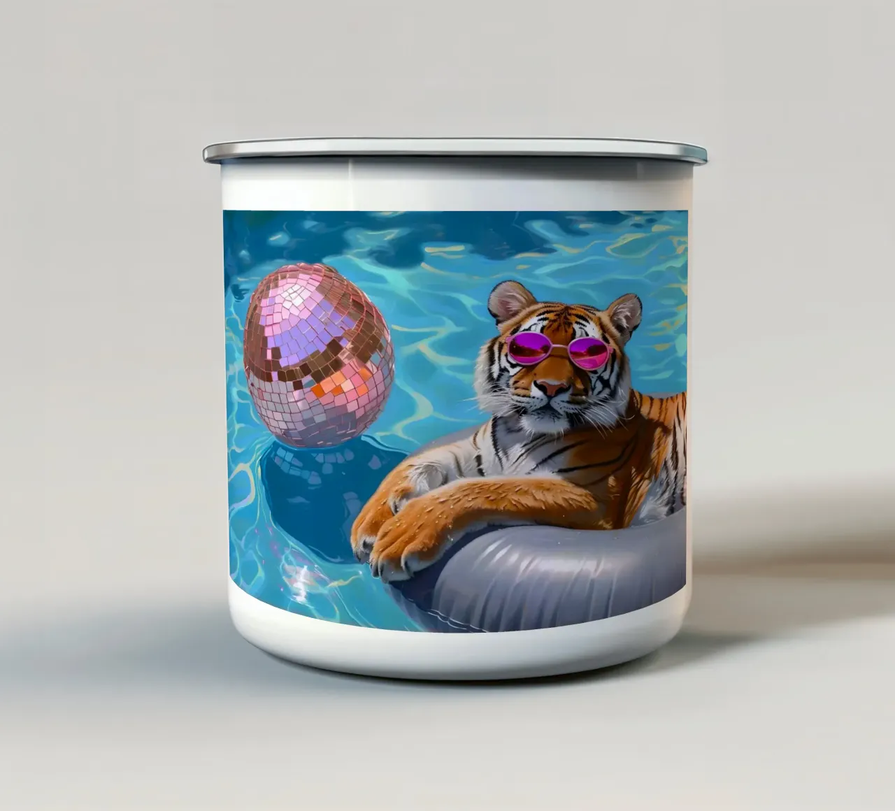 Tigre Disco Pool Party | Stampa Pop Art Summer Vibes tazza in smalto da NorwesClub