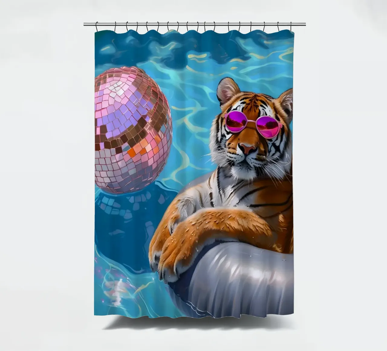 Tiger Disco Pool Party | Pop Art Summer Vibes Print Duschvorhang von NorwesClub
