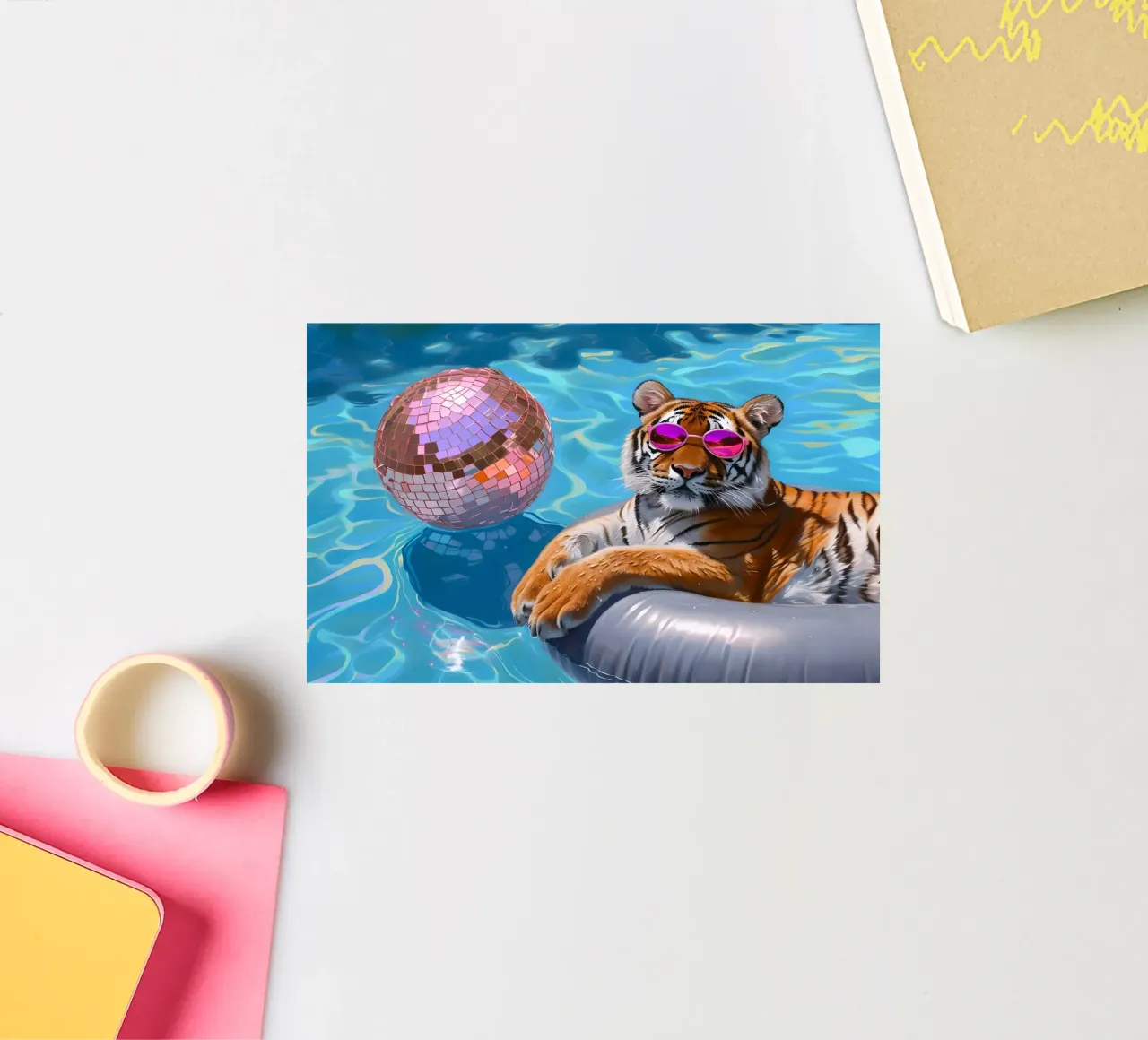 Tiger Disco Pool Party | Pop Art Summer Vibes Print pegatina de NorwesClub