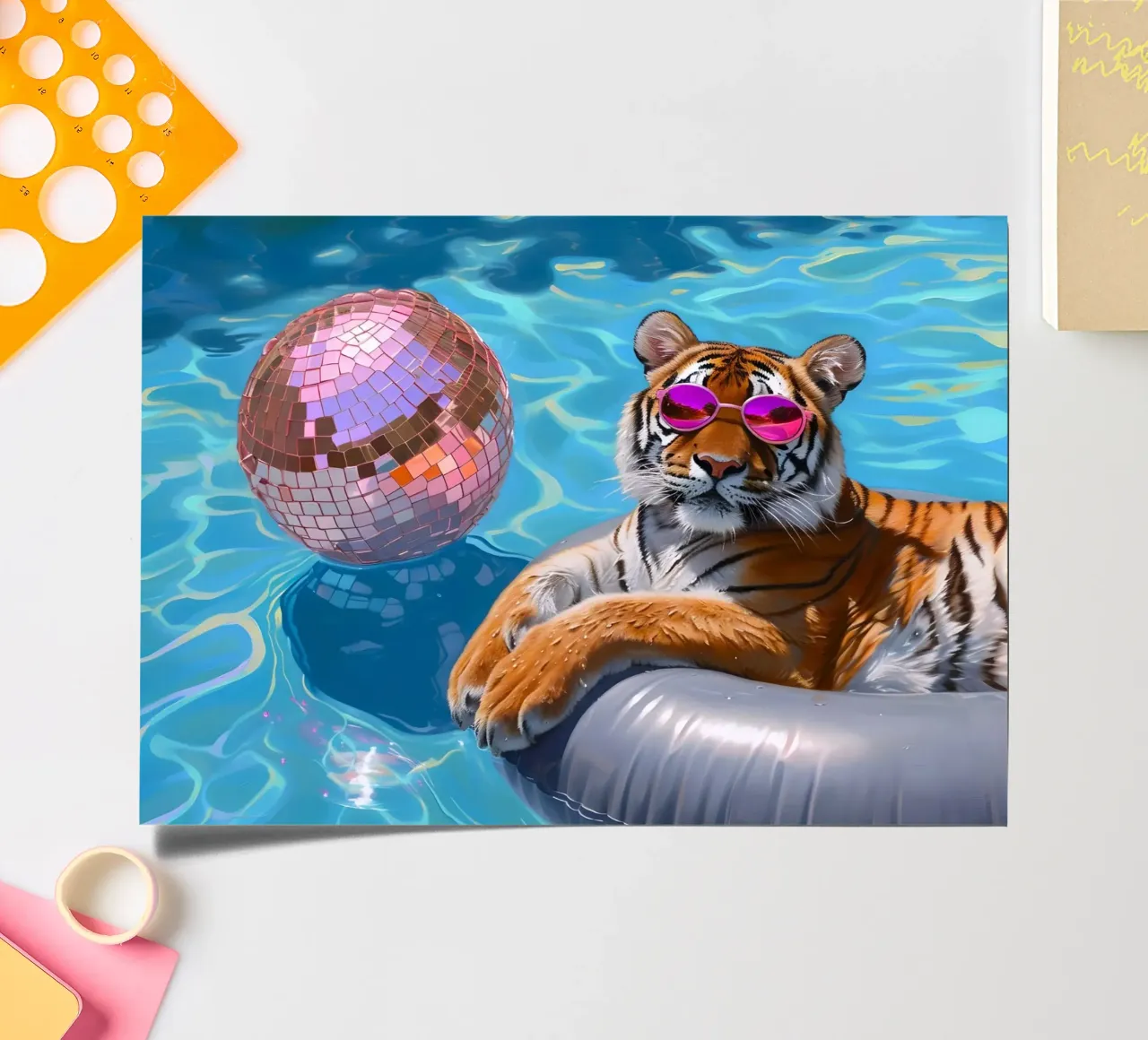 Tiger Disco Pool Party | Pop Art Summer Vibes Print Stickerbogen von NorwesClub