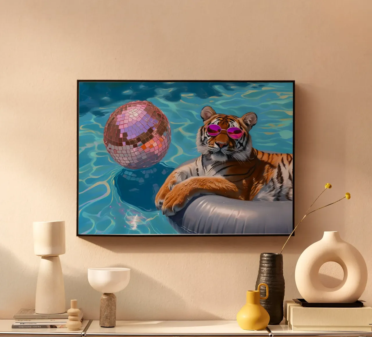 Tigre Disco Pool Party | Stampa Pop Art Summer Vibes alluminio dibond da NorwesClub