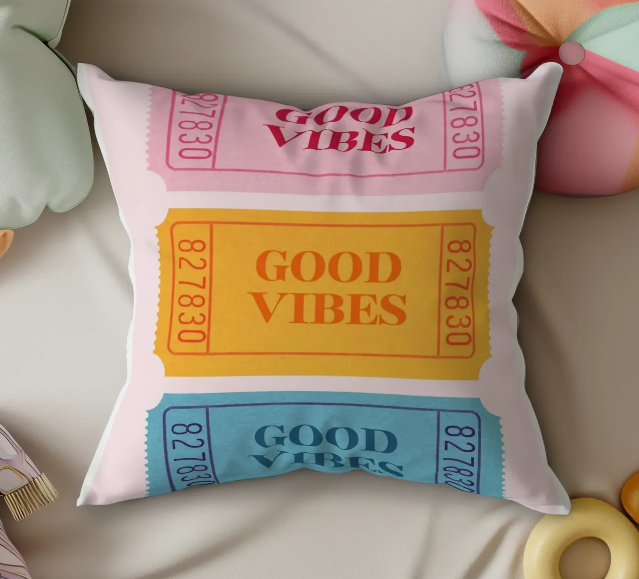 Biglietti retrò "Good Vibes" - Stampa estetica Pop Art cuscino da NorwesClub