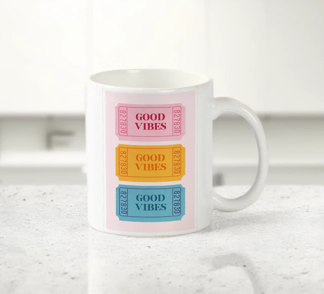 Biglietti retrò "Good Vibes" - Stampa estetica Pop Art tazza in ceramica da NorwesClub