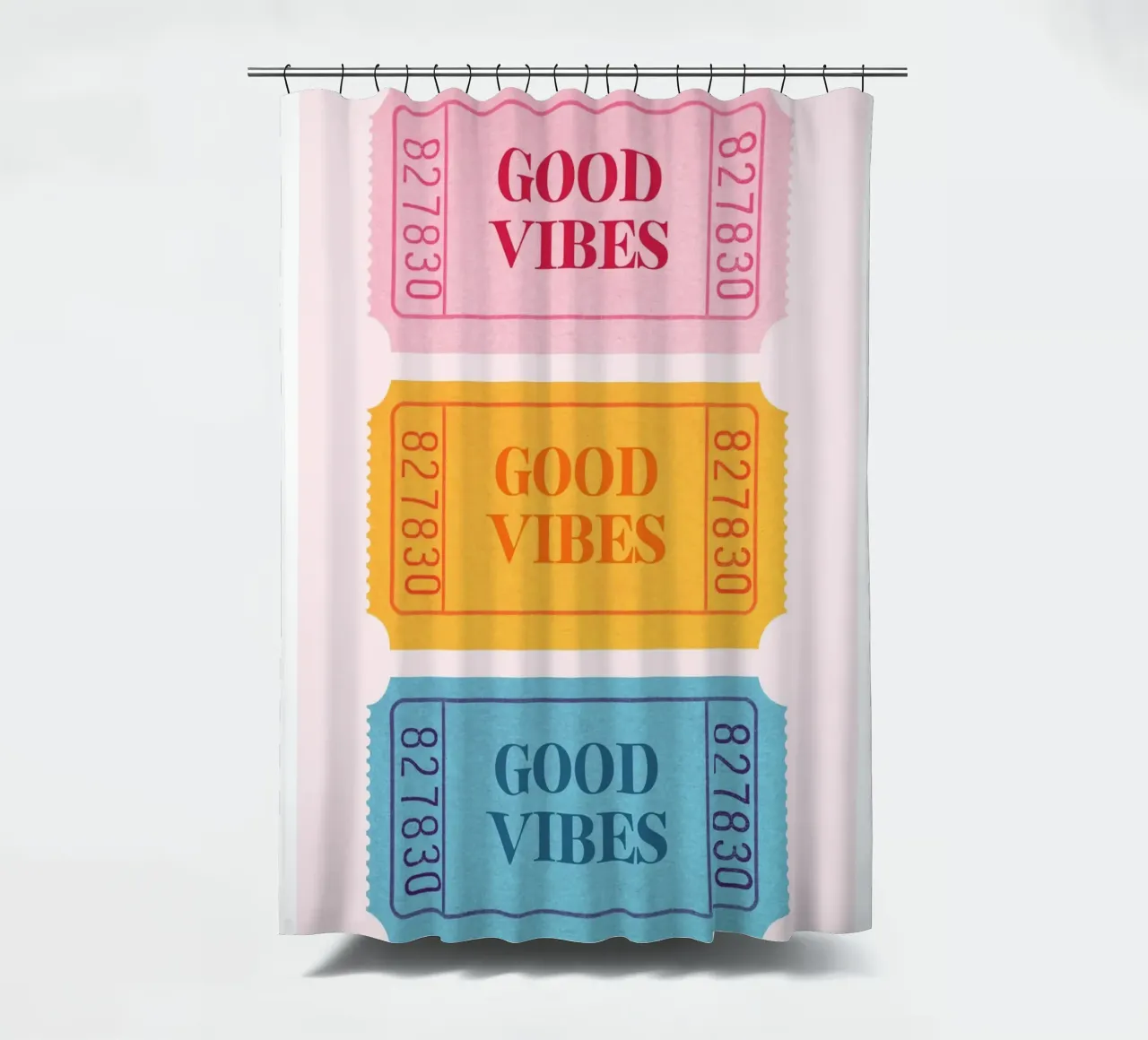 Biglietti retrò "Good Vibes" - Stampa estetica Pop Art tenda da doccia da NorwesClub