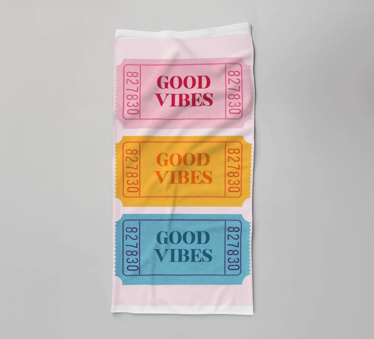 "Good Vibes" Retro Tickets | Pop Art Aesthetic Print towel by NorwesClub