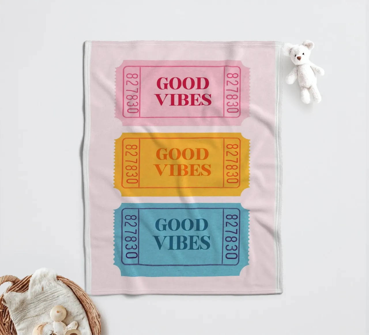 Biglietti retrò "Good Vibes" - Stampa estetica Pop Art coperta in pile da NorwesClub