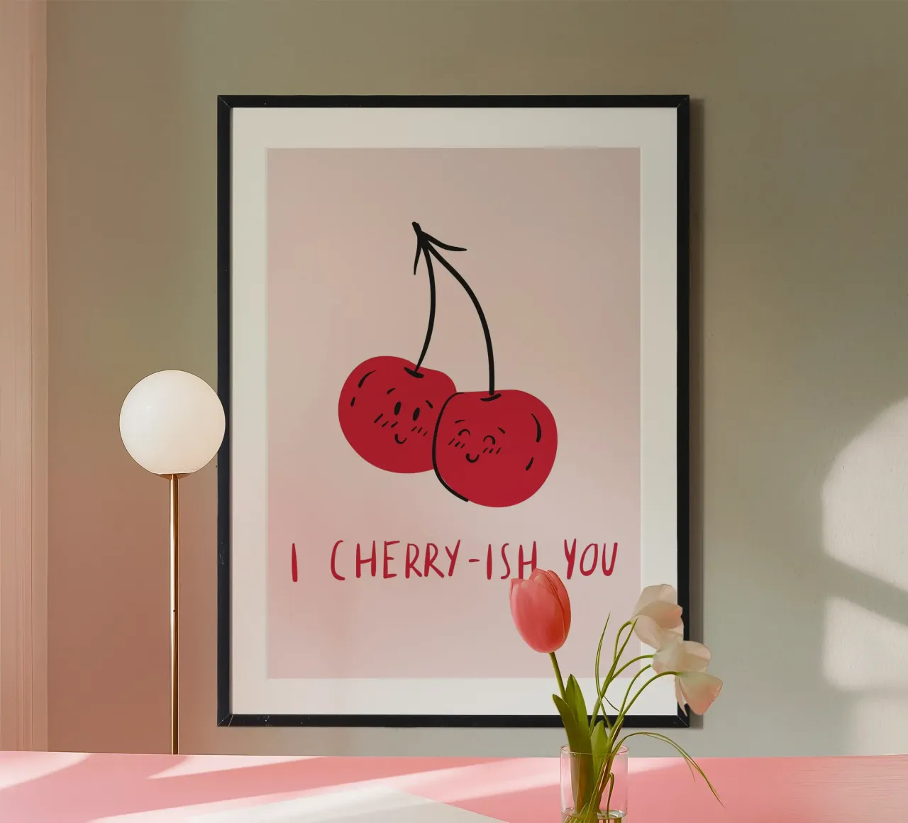 "I Cherry-ish You" Witzige Kunst | Niedliche Kirsche Liebe drucken Poster mit Kunststoffrahmen von NorwesClub