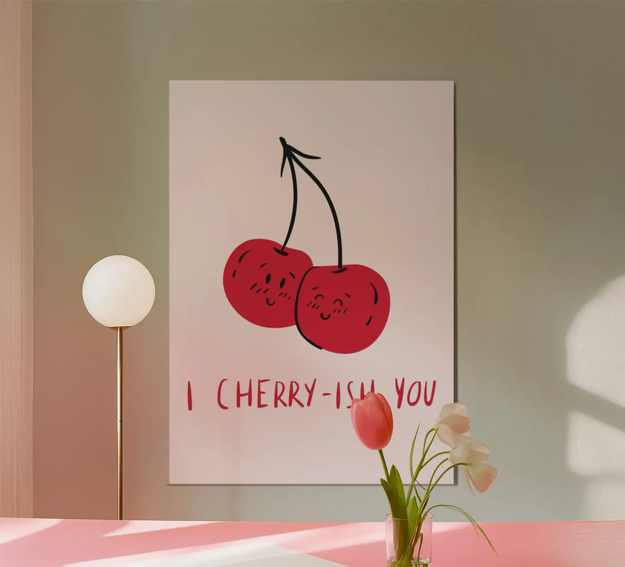 "I Cherry-ish You" Witzige Kunst | Niedliche Kirsche Liebe drucken Poster mit Kunststoffrahmen von NorwesClub