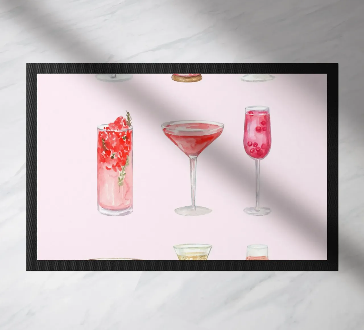 Pink Cocktails Watercolor Set | Chic Bar Cart Aesthetic Prin doormat by NorwesClub