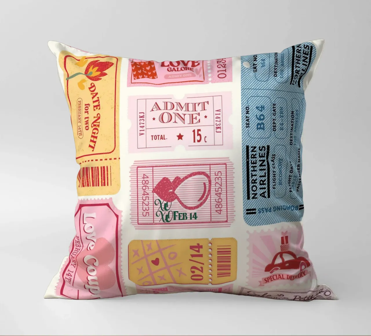 Biglietti d'amore e di viaggio d'epoca - Stampa collage pop art rétro cuscino da NorwesClub