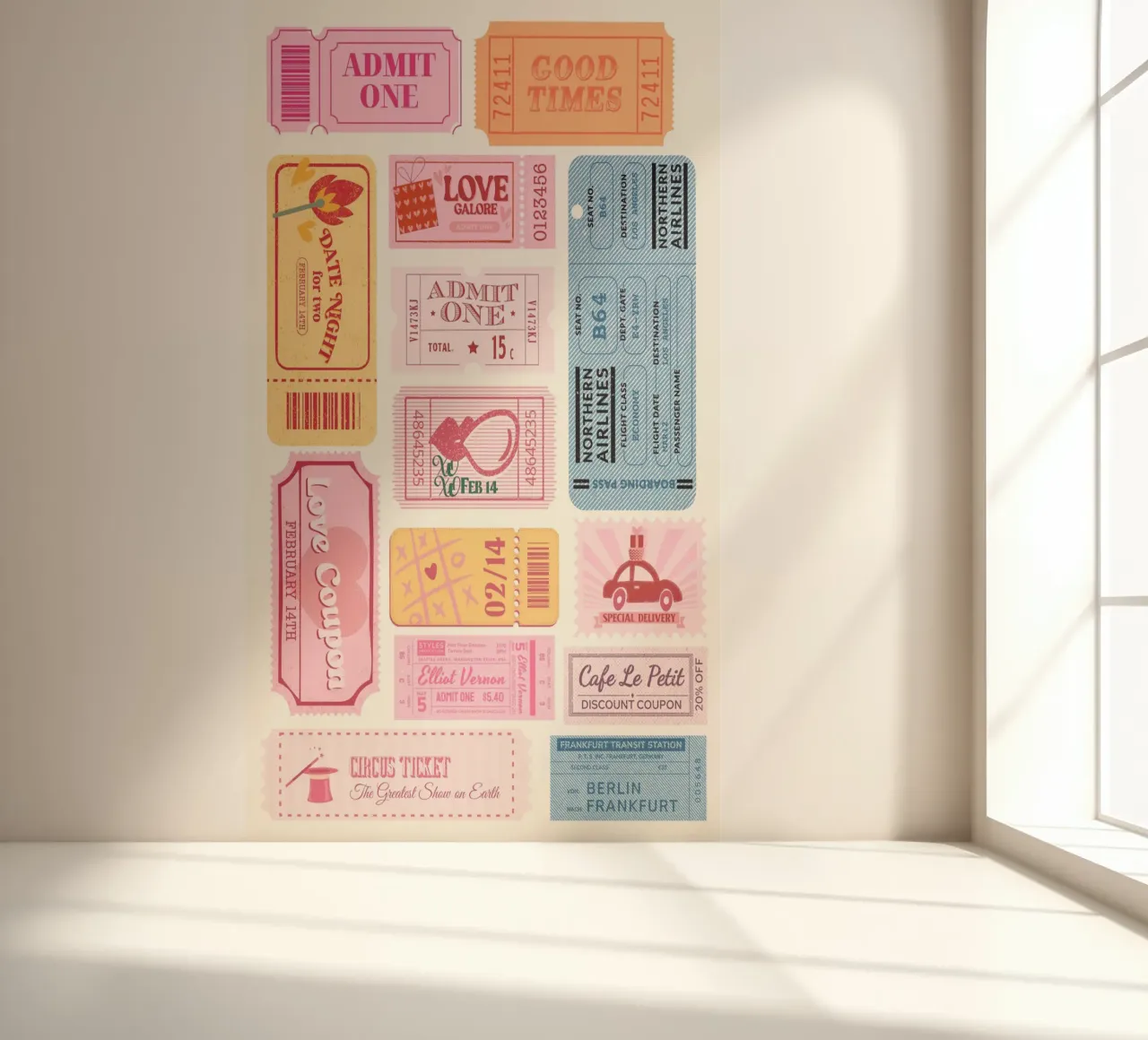 Vintage Love & Travel Tickets | Retro Pop Art Collage Print photo wallpaper by NorwesClub