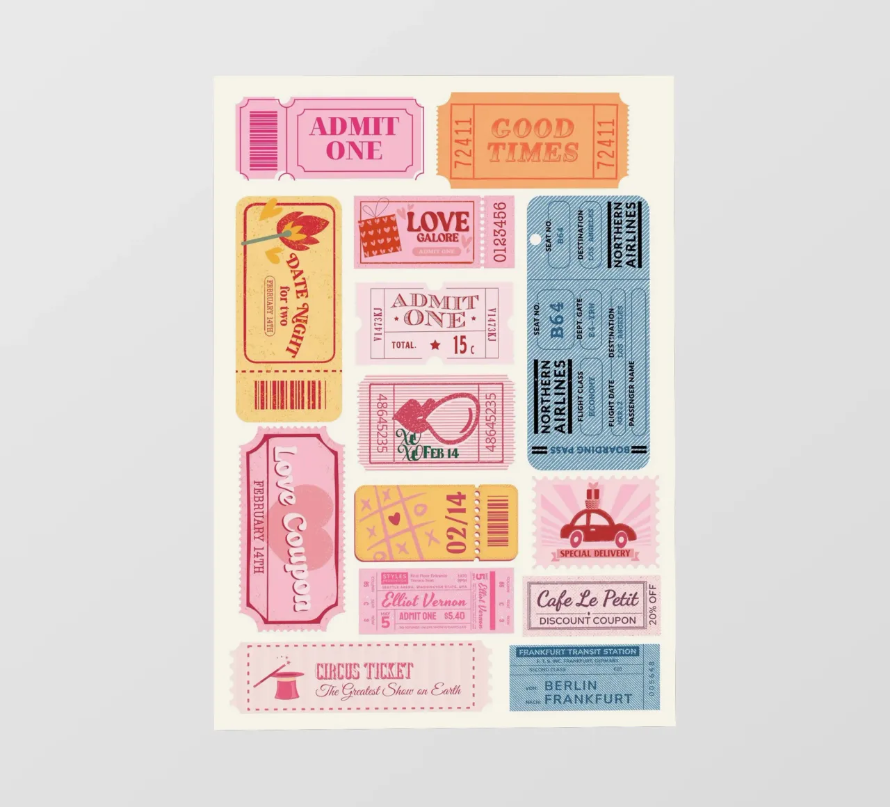 Vintage Love & Travel Tickets | Retro Pop Art Collage Print photo wallpaper by NorwesClub