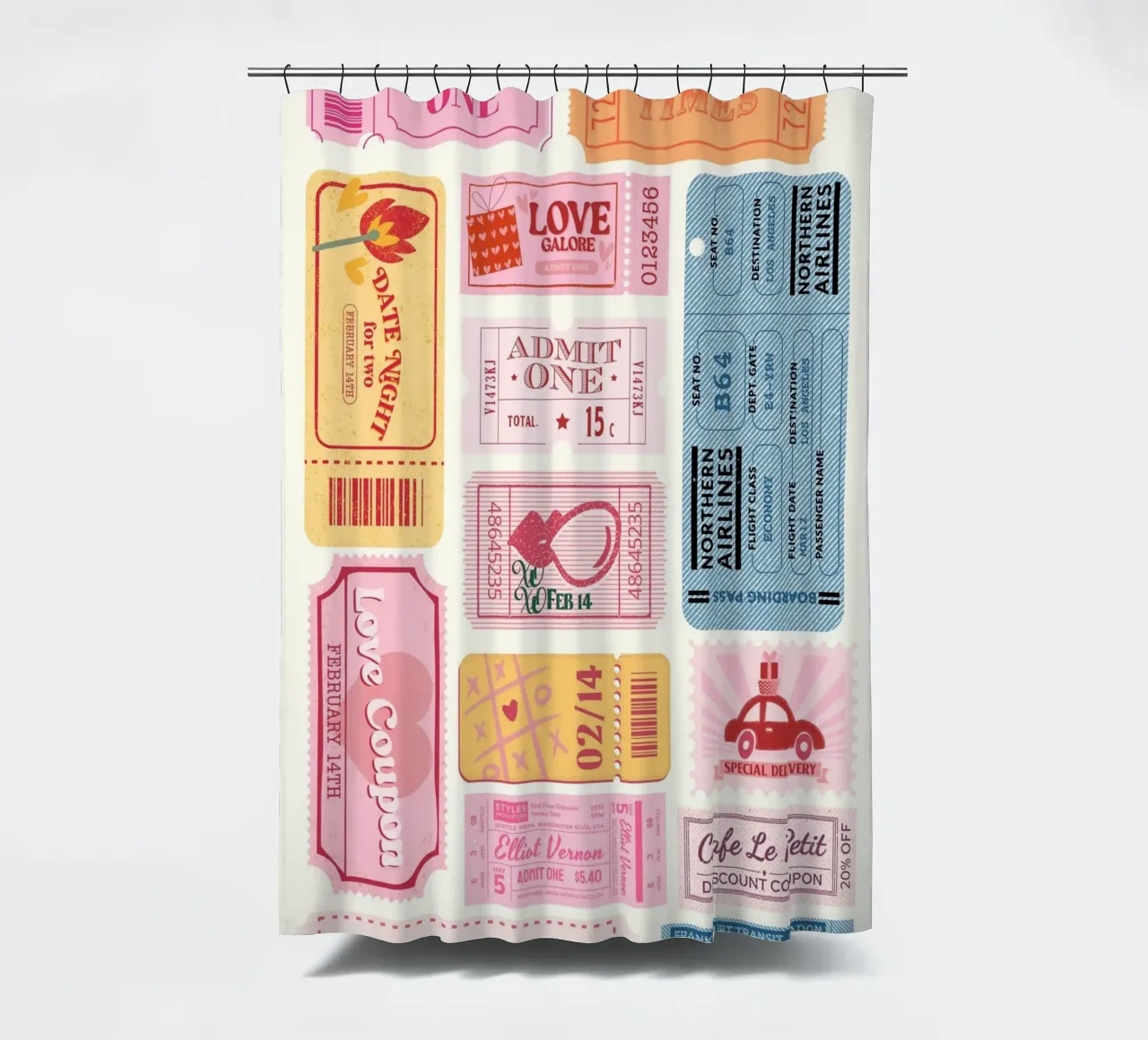 Biglietti d'amore e di viaggio d'epoca - Stampa collage pop art rétro tenda da doccia da NorwesClub