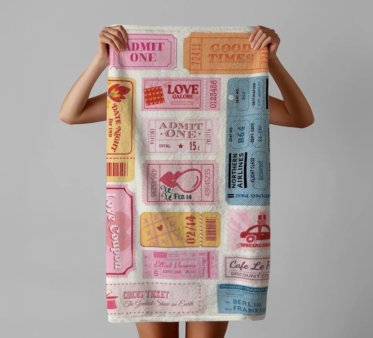 Biglietti d'amore e di viaggio d'epoca - Stampa collage pop art rétro asciugamano da bagno da NorwesClub