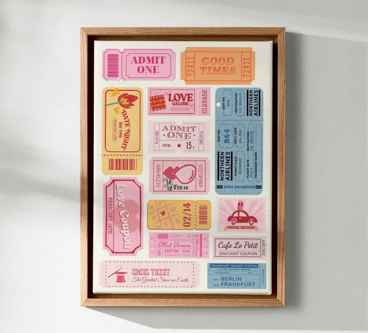 Vintage Love & Travel Tickets | Retro Pop Art Collage Print canvas by NorwesClub