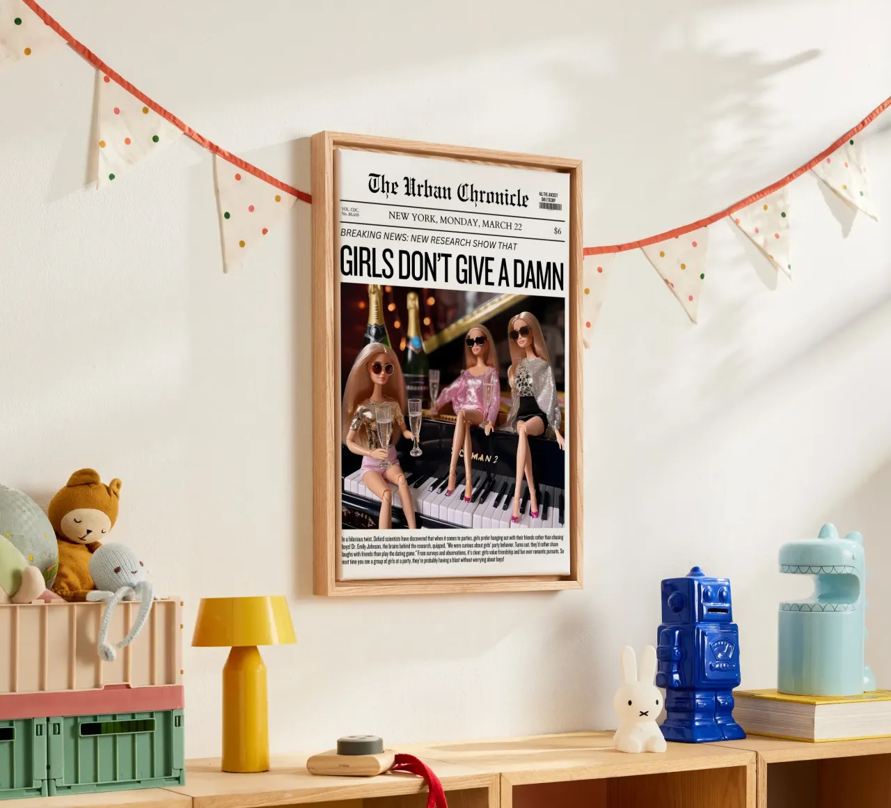 Giornale "Le ragazze non se ne fregano niente" | Barbie Party Pop Art P tela con Cornice a cassetta da NorwesClub