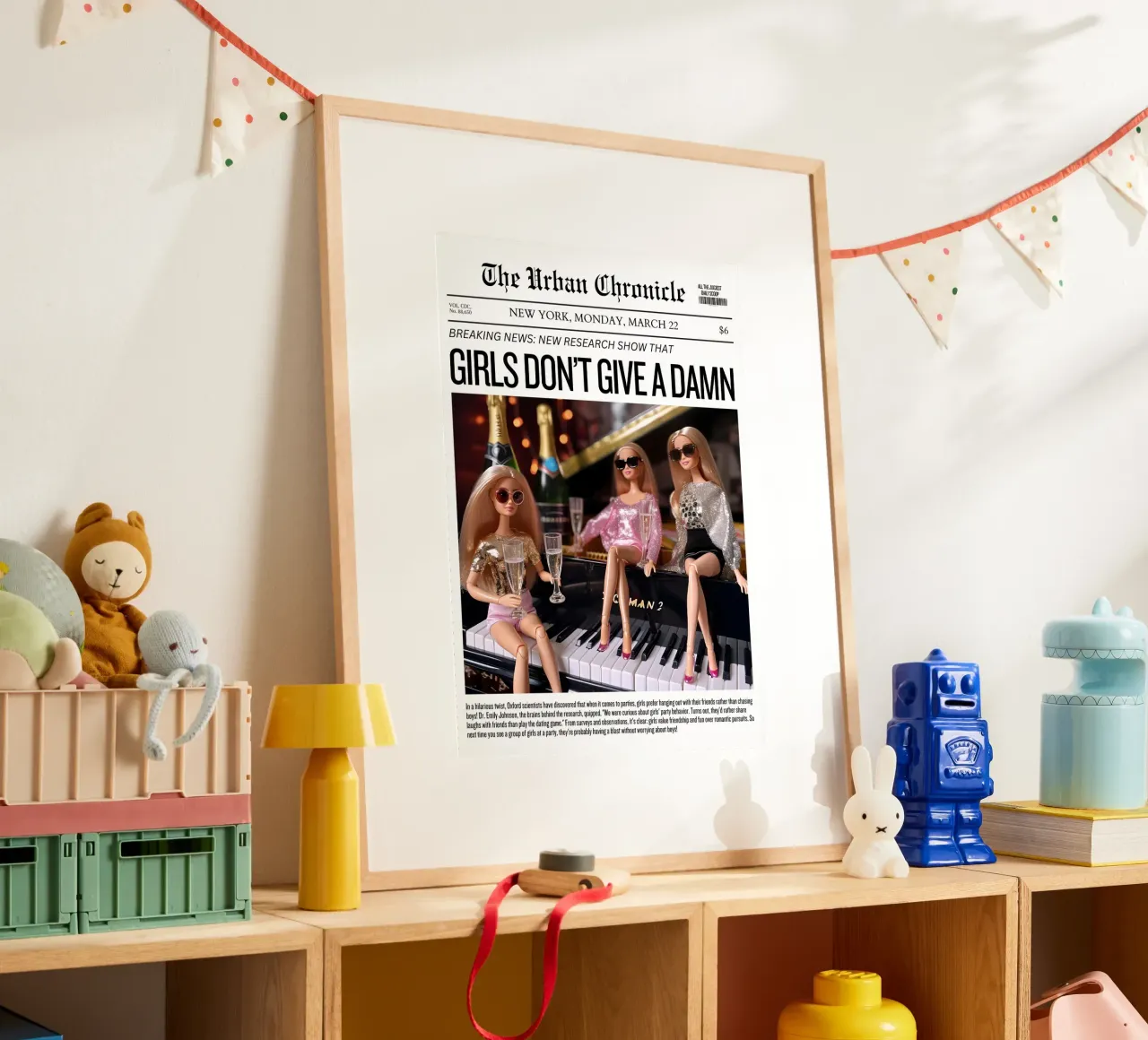 Giornale "Le ragazze non se ne fregano niente" | Barbie Party Pop Art P poster con telaio in plastica da NorwesClub