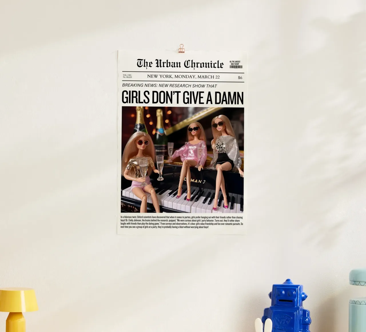 Giornale "Le ragazze non se ne fregano niente" | Barbie Party Pop Art P poster con telaio in plastica da NorwesClub